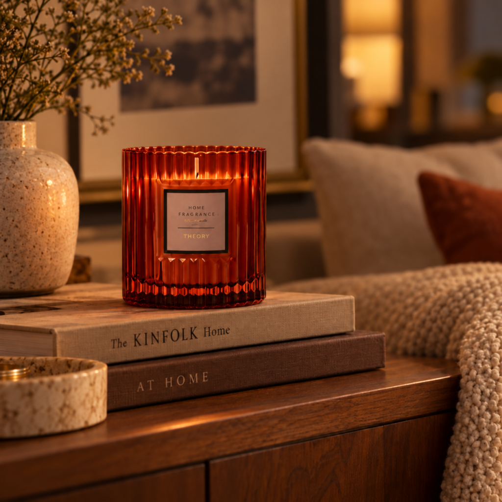 Ribbed Soy Wax Candle in Green or Brown Glass