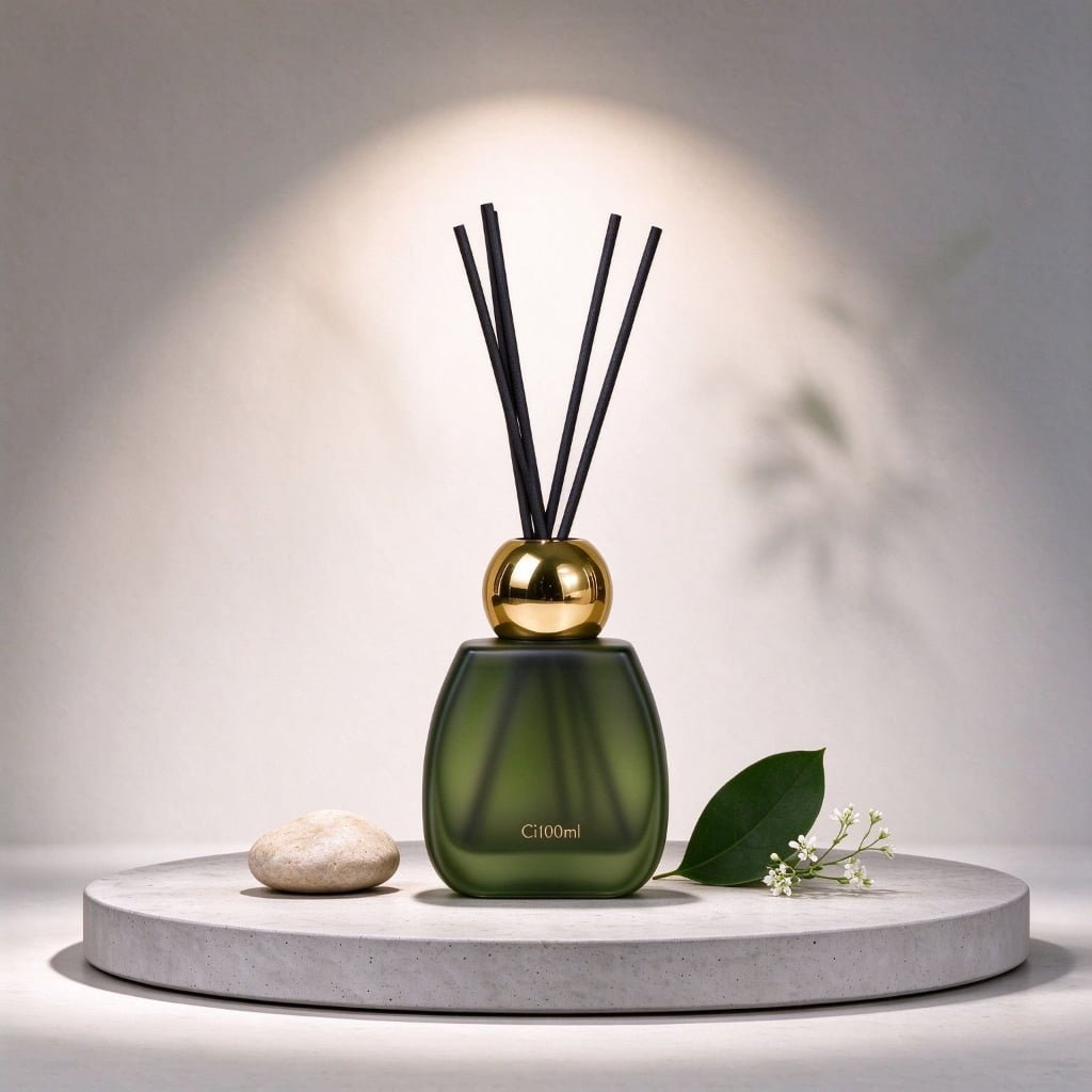 Frosted Green Reed Diffuser with Gold Ball Cap