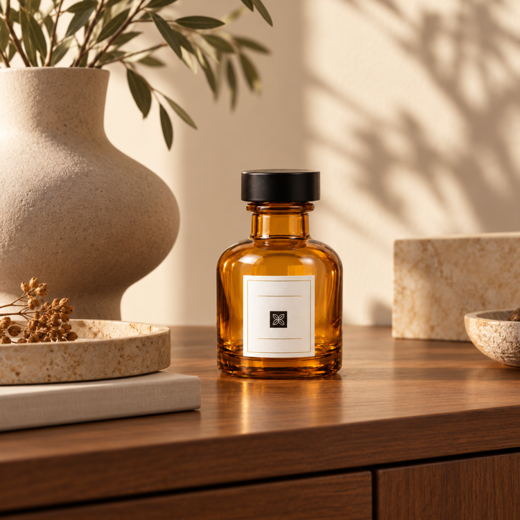 Amber Diffuser Bottle with Black Cap | Empty
