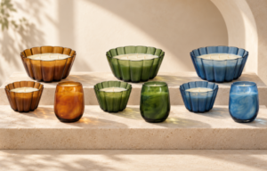 ribbed glass candle trio