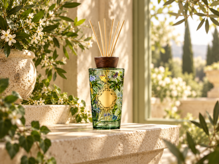 Green Floral Reed Diffuser with Wood Cap