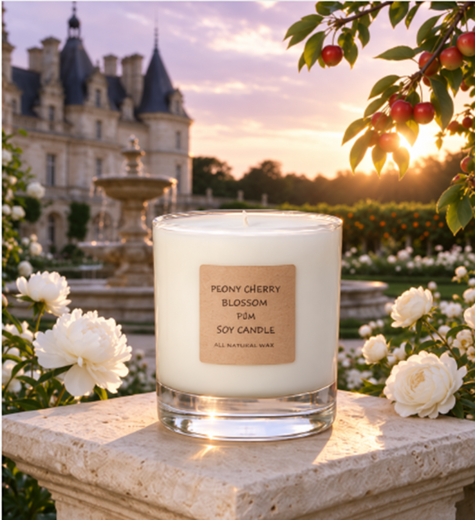 Peony Scented Candle in White Glass
