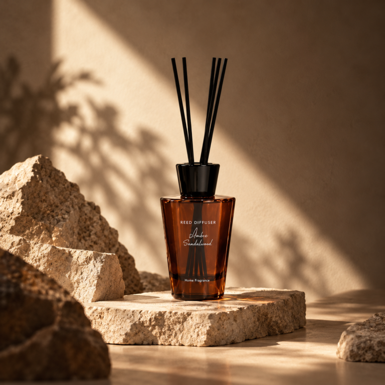 Sandalwood Reed Diffuser in Amber Brown Glass