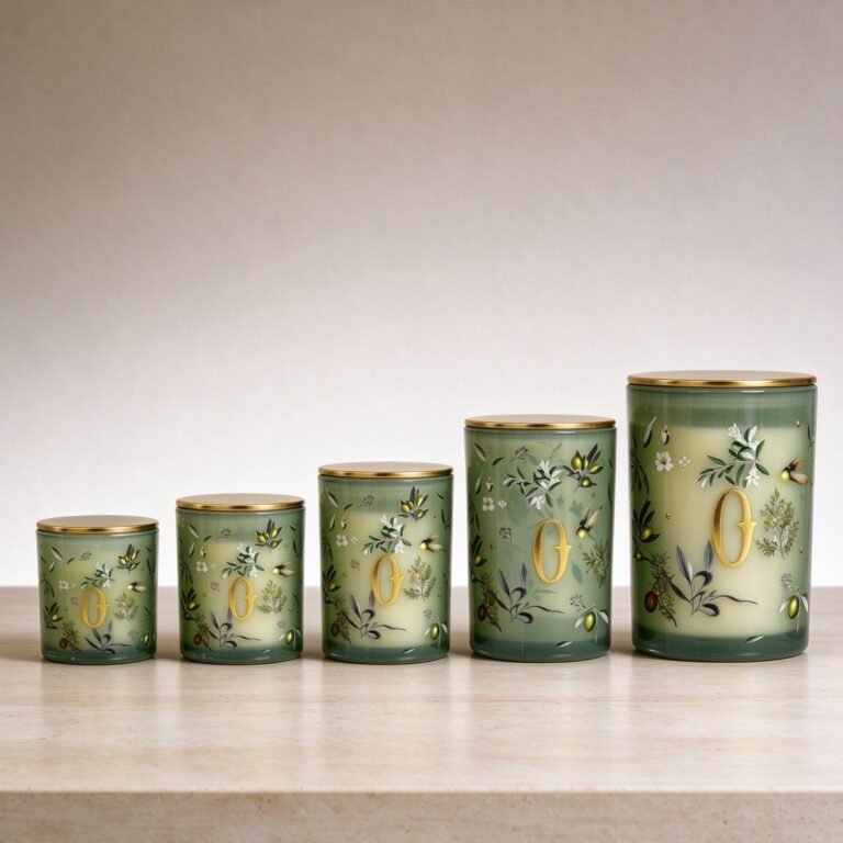 Green Botanical Candle with Gold Detailing