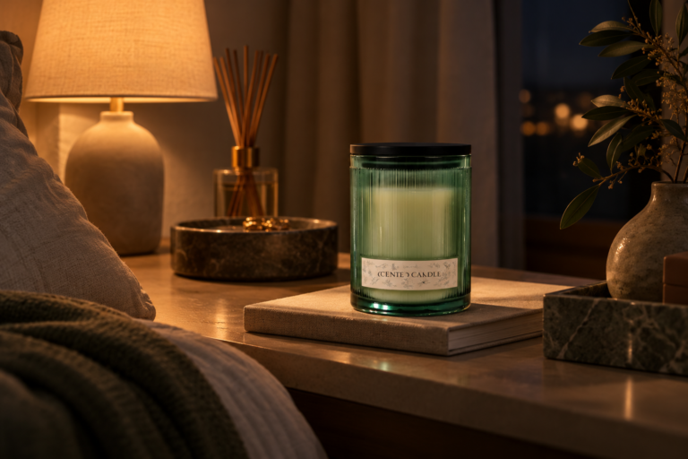 Dark Green Candle Jar with Ribbed Glass
